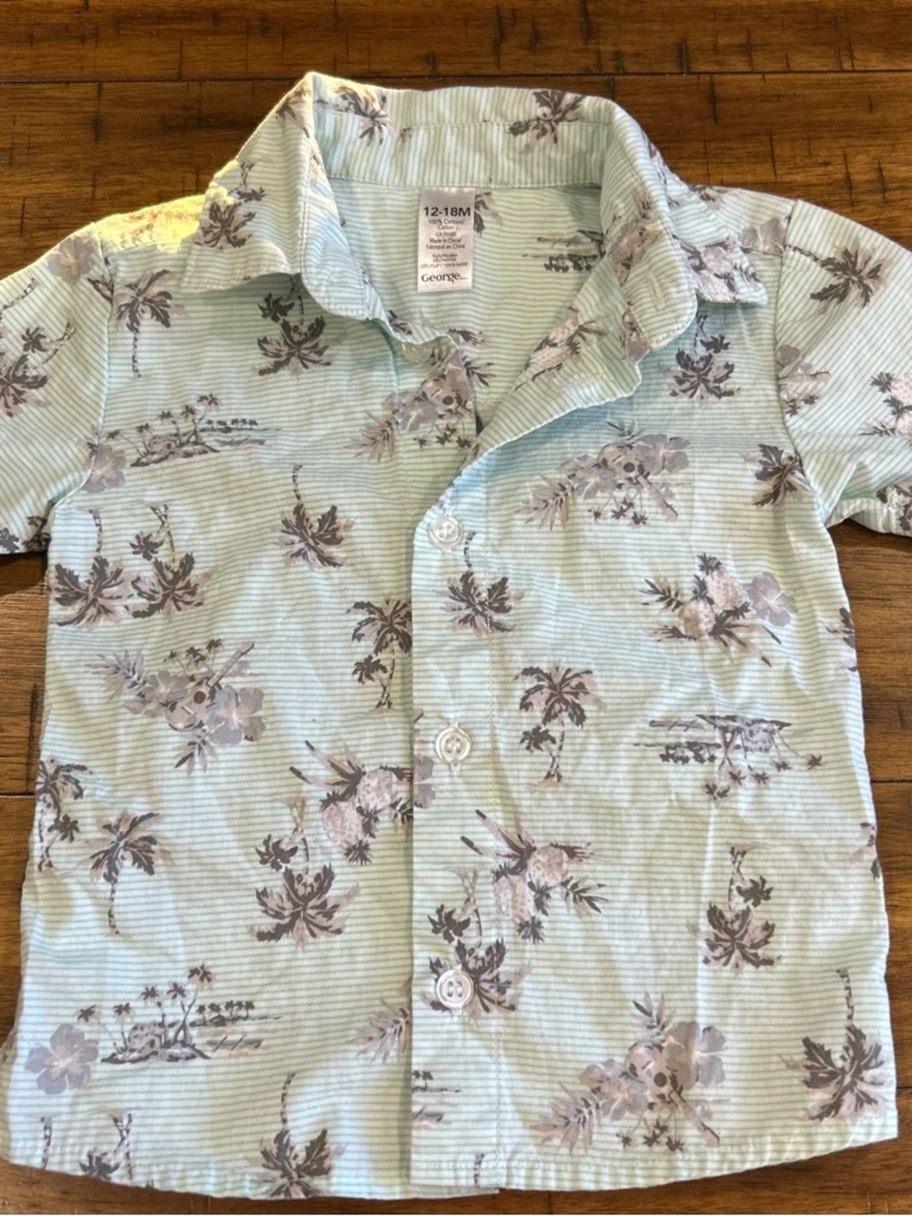 George Light Green Floral Short-Sleeve Button-Down Shirt